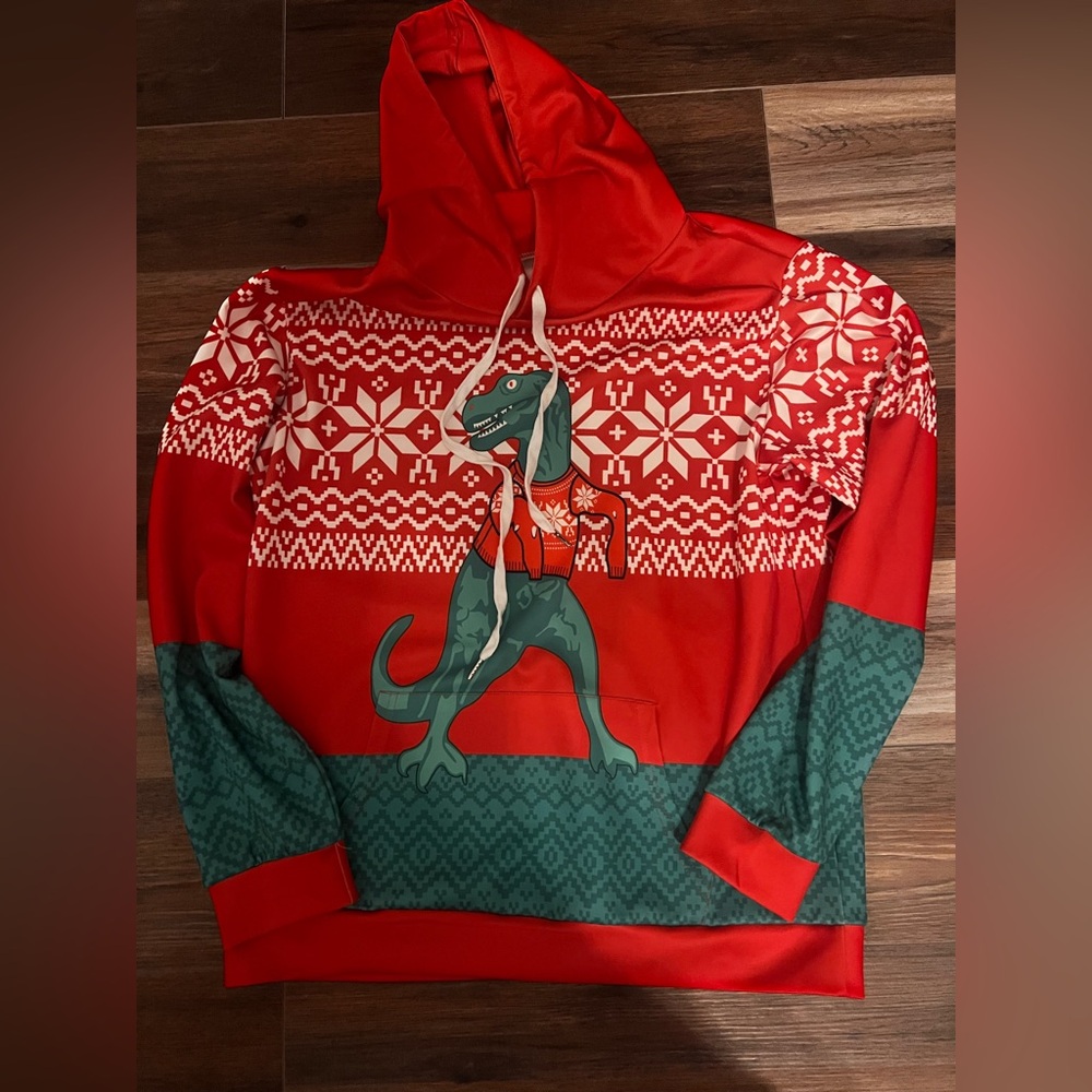 Red Dinosaur Christmas Hoodie